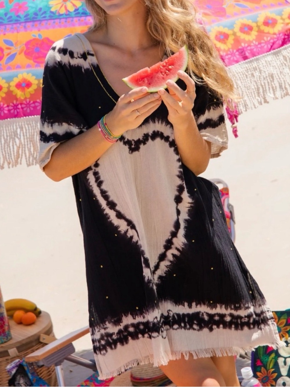 Natural Life Sayulita Kaftan heart tie dye tunic one size gauze summer beach